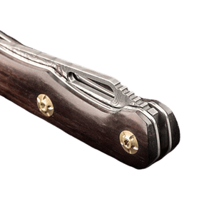 Couteau à lame damassée pliant en bois - ForgeOrigine