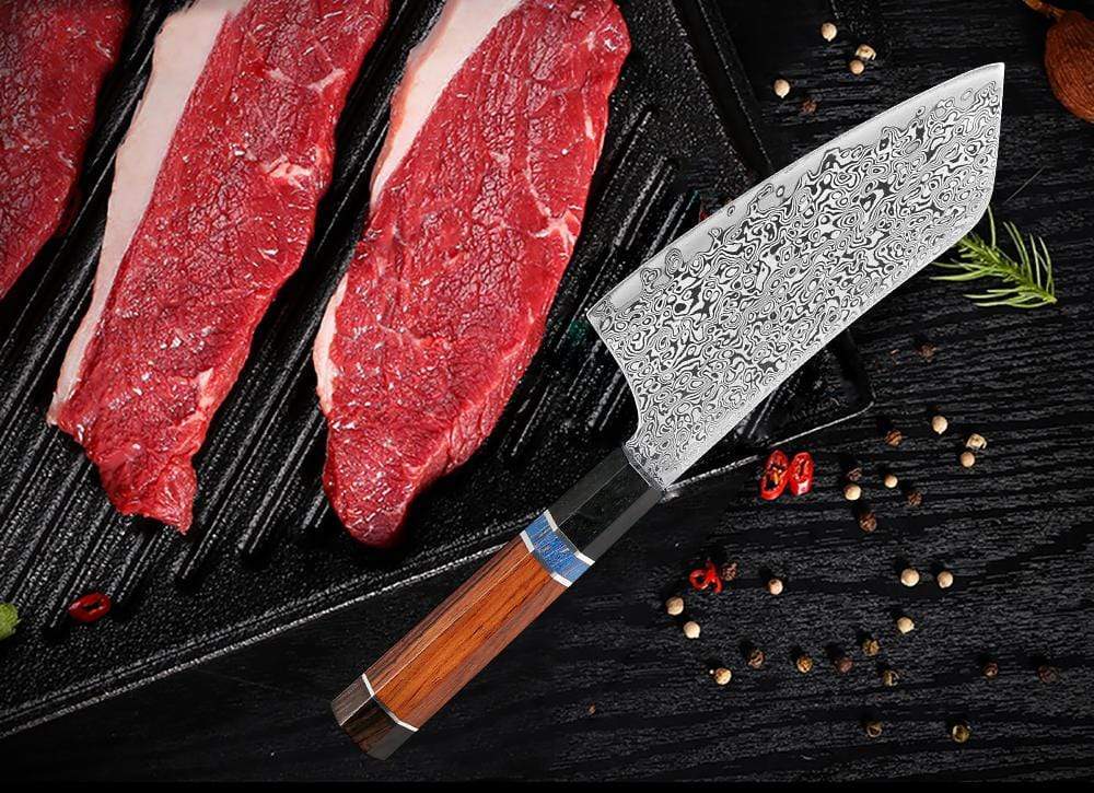Couteau de cuisine en lame damassé à viande - ForgeOrigine