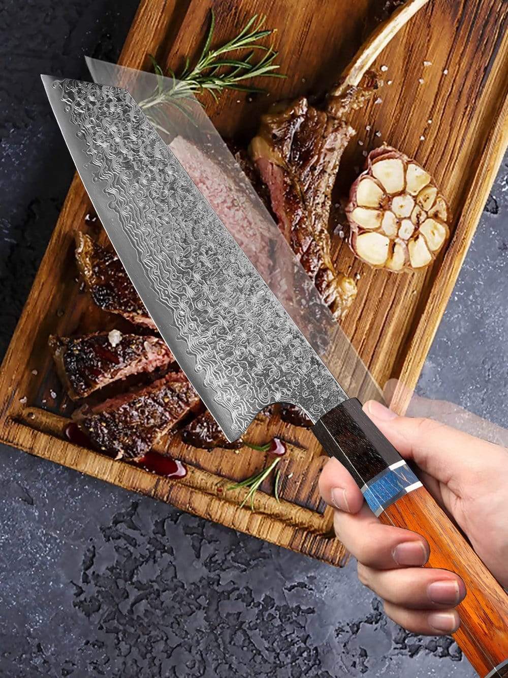 Couteau de cuisine en lame damassé à viande - ForgeOrigine