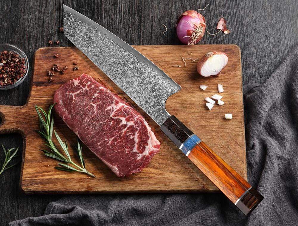 Couteau de cuisine en lame damassé à viande - ForgeOrigine
