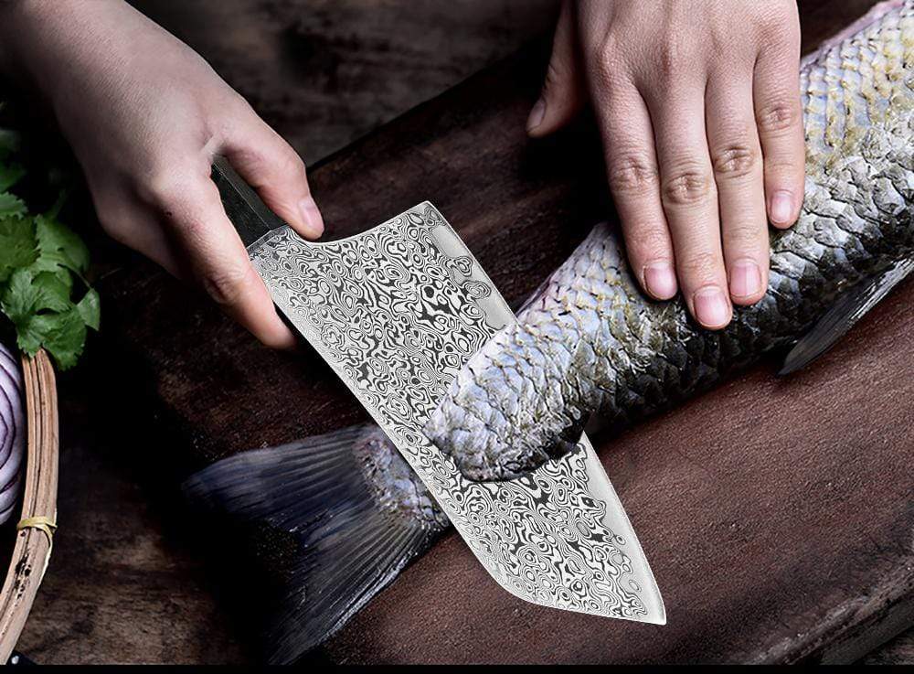 Couteau de cuisine en lame damassé à viande - ForgeOrigine