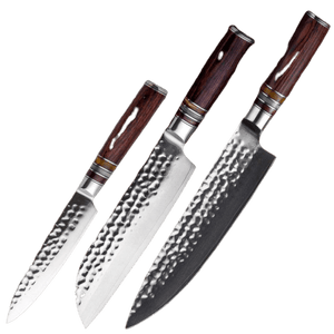 3 Couteaux de cuisine martelé - ForgeOrigine