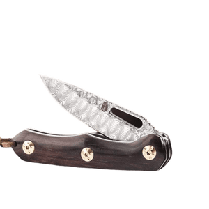 Couteau à lame damassée pliant en bois - ForgeOrigine