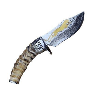 Couteau de chasse damas avec étui en cuir - ForgeOrigine