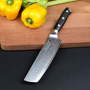 Couteau de cuisine damas à viande - rivet mosaïque - ForgeOrigine
