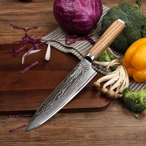 Couteau de cuisine damas pour viande - Bois - ForgeOrigine