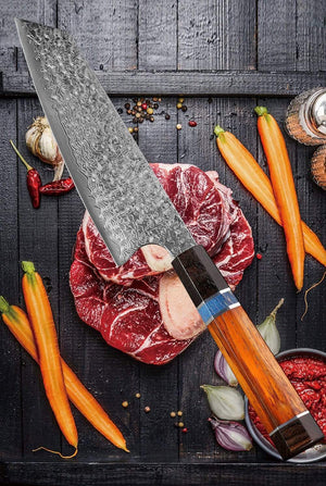 Couteau de cuisine en lame damassé à viande - ForgeOrigine