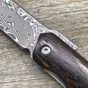 Couteau de poche damas bois - ForgeOrigine