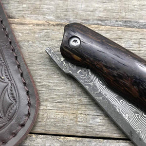 Couteau de poche damas bois - ForgeOrigine