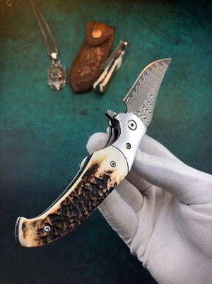 Couteau de poche damas en os - ForgeOrigine