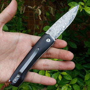 Couteau de poche damas noir - ForgeOrigine