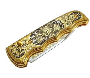 Couteau de poche doré - Ours - ForgeOrigine