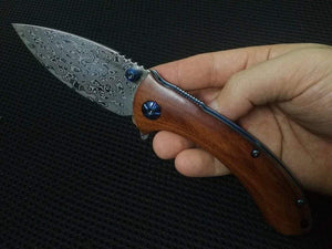 Couteau de poche en acier damas - ForgeOrigine
