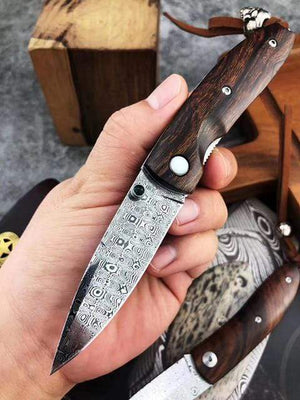 Couteau de poche en acier damas - ForgeOrigine