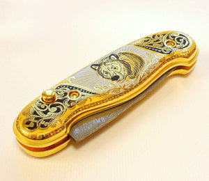 Couteau de poche en or damas - ForgeOrigine