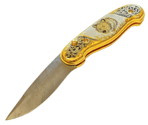 Couteau de poche en or damas - ForgeOrigine
