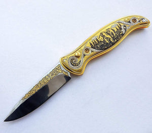 Couteau de poche en or - Ours - ForgeOrigine