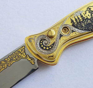 Couteau de poche en or - Ours - ForgeOrigine