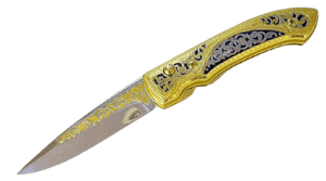 Couteau de poche gravé or - ForgeOrigine