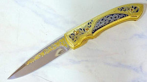 Couteau de poche gravé or - ForgeOrigine