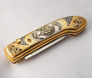 Couteau de poche Leopard doré - ForgeOrigine