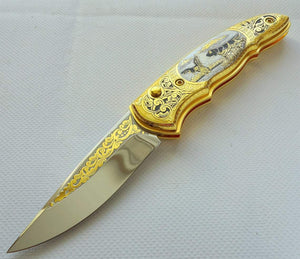 Couteau de poche pliant en or de chasse - ForgeOrigine
