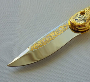 Couteau de poche Tigre en or - ForgeOrigine