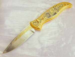 Couteau en acier damas plaqué or - ForgeOrigine