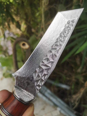 Couteau lame damas pour le bushcraft - ForgeOrigine