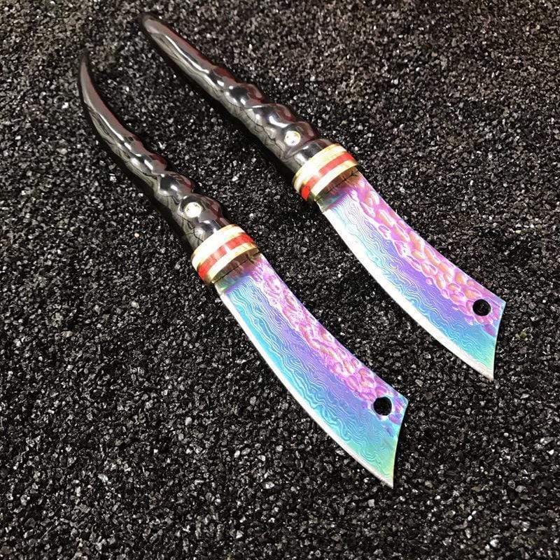 Couteau lame damas titane en corne fine - ForgeOrigine