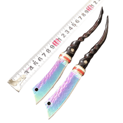 Couteau lame damas titane en corne fine - ForgeOrigine