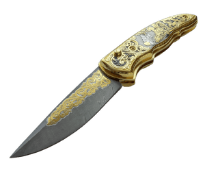 Couteau pliant or et damas - ForgeOrigine