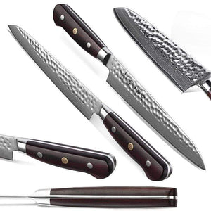 Long couteau japonais martelé damas - ForgeOrigine