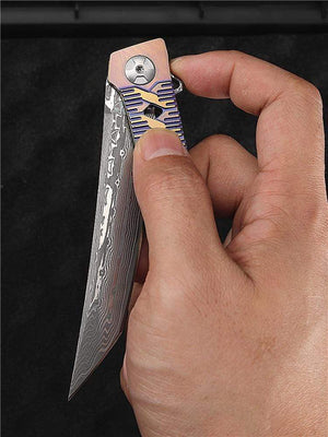 Long couteau pliant en damas - ForgeOrigine